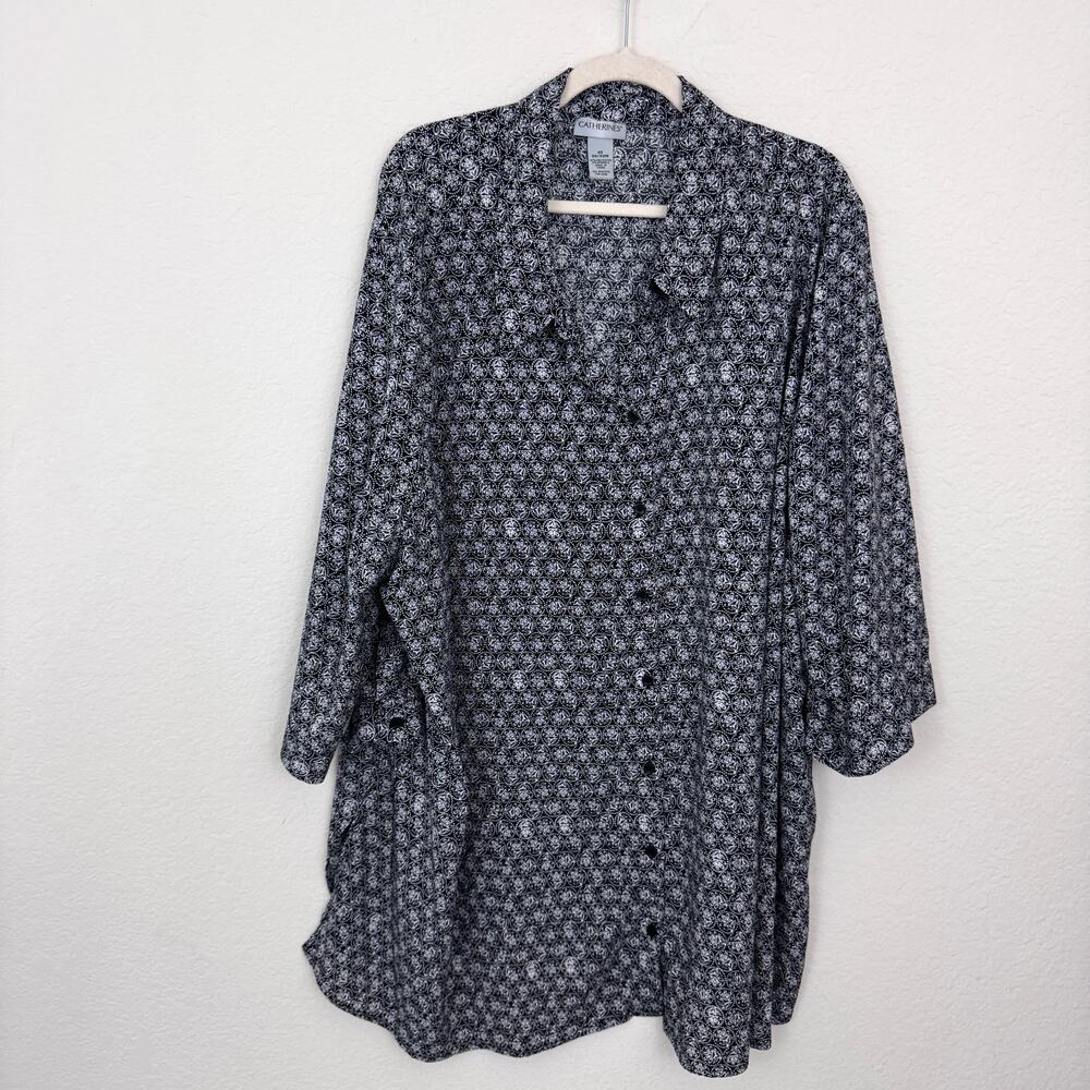 Catherines Women Button Front Blouse Top Size 4X Floral Flowy Lightweight Office